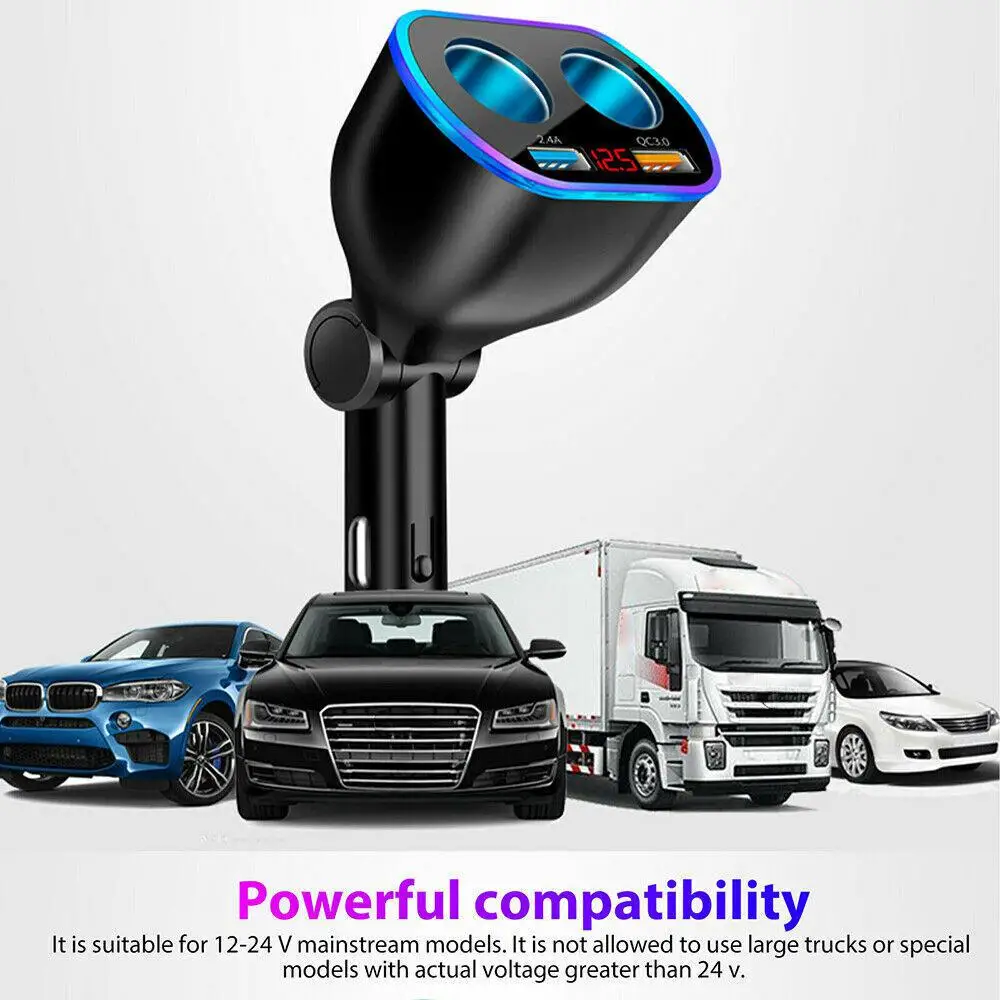 Dual USB Car Charger Splitter, QC3.0 Fast Charging, Vehicle Adapter for Mobile - £11.47 GBP