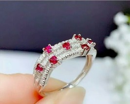 Elegant 3Ct Simulated Red Ruby and Diamond Engagement Ring 14K White Gold Plated - £84.36 GBP