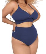 Womens Plus Size Blue Tie Back High Waist Solid Color Bikini Swimwear Se... - $32.95