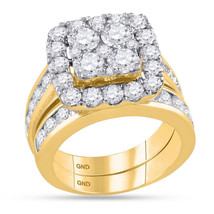 14kt Yellow Gold Round Diamond Square Cluster Bridal Wedding Engagement Ring Set - £5,594.69 GBP