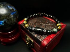 Gemini Zodiac Bracelet: Tiger Eye &amp; Matte Black Pearl Gemstone Beads - $26.94