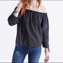 Madewell black white plaid off shoulder blouse - £29.09 GBP