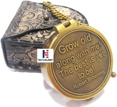 Grow Old Along with Me Engraved Brass Compass with Chain and Leather case Gift - £19.46 GBP