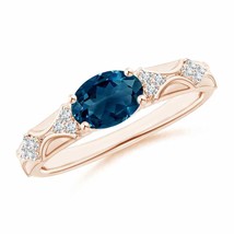 ANGARA Oval London Blue Topaz Vintage Style Ring with Diamond Accents - £1,065.74 GBP