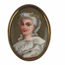 Fine Antique Georgian Miniature Portrait Of Woman Oval Brooch Pin Hand Painted - £154.46 GBP