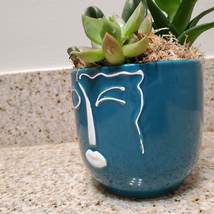 Succulent Arrangement in Blue Face Planter, Indoor House Plant Pot, 4" Ceramic image 9