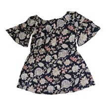 Umgee USA Navy Floral Boho Babydoll Dress Women&#39;s Small Lined Bell Sleeve - £23.22 GBP