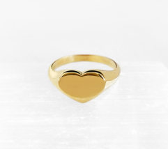 18K 14K 9K Solid Gold Heart Signet ring, Heart Pinky ring, Women Signet Ring - £311.74 GBP+