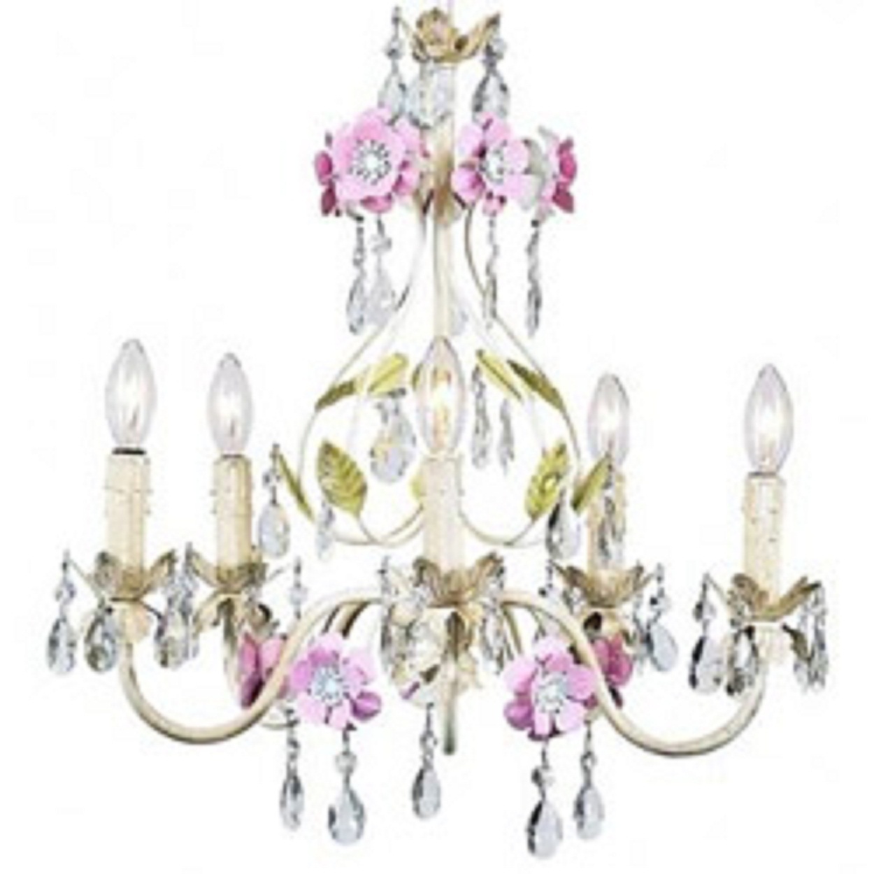  ANTIQUE SHABBY CHIC CHANDELIER OF  PASTEL FLORAL WITH DANGLING CRYSTALS AND  BE - $500.99