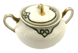 Covered Sugar Bowl Meito China Made in Japan Gold Trim Band Heart Shape - £17.47 GBP