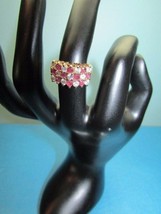 Red Gemstone On 925 Gold Plated Sterling With Rhinestones Ring Size 6 - £23.87 GBP