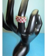 Red Gemstone On 925 Gold Plated Sterling With Rhinestones Ring Size 6 - £23.22 GBP