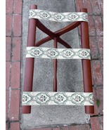 Vintage Scheibe Wood Luggage Suitcase Folding Rack Tapestry Fabric Straps - $173.46 CAD