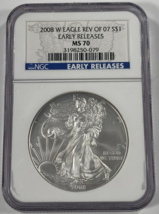 2008-W $1 Silver American Eagle Rev of 07 Graded by NGC as MS-70 Early Releases - £1,124.18 GBP