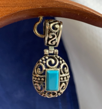 Sterling Silver Pendant 5.75g Fine Jewelry Turquoise Color Baguette Stone Bezel - £23.42 GBP