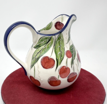 Creamer Small Pitcher W Cherries Hand-Painted Textured Studio Pottery Signed 5”H - £25.40 GBP