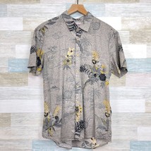 Quiksilver Hawaiian Shirt Gray Tropical Pineapple Volcano Aloha Mens Large - £23.36 GBP