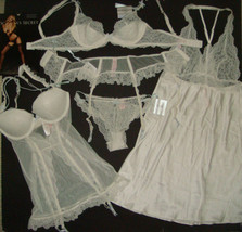 Victoria&#39;s Secret 34C Bra Set+Garter Slip Corset+S Slip Bridal White Blue Lace - £236.29 GBP