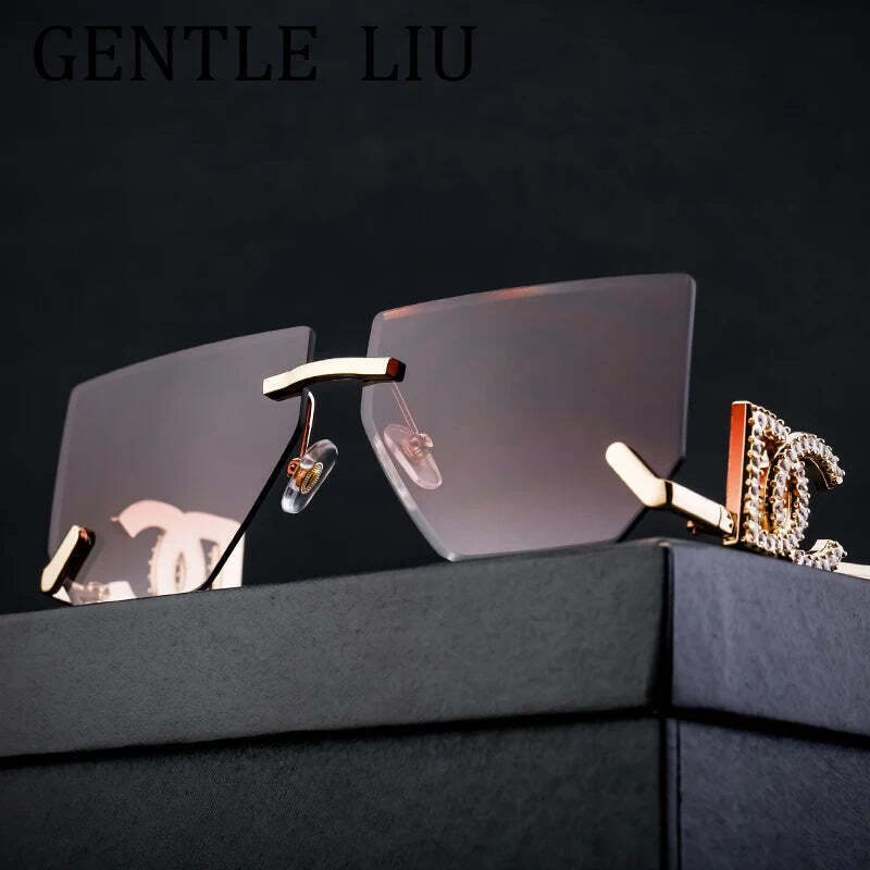 2024 Luxury Rimless Square Sunglasses for Women  UV400 Retro Eyewear - $27.00