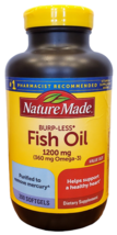 FISH OIL 200 SOFTGEL Omega 3 Nature Made 1200 mg Heart Brain Eye Support... - $20.99