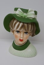 Napcoware Lady Head Vase Planter Doris Day in Green with Faux Pearls #C7495 - £55.15 GBP