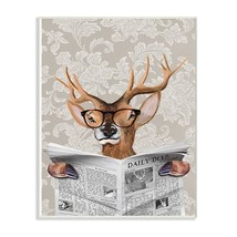 Stupell Industries Deer Reading Newspaper With Big Glasses Wall Plaque Art, 10 x - £25.57 GBP