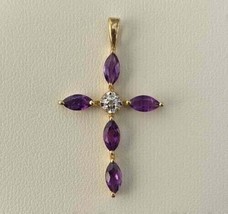 14K Yellow Gold Over 2.50Ct Marquise Simulated  Amethyst Cross Pendant Women - £76.33 GBP