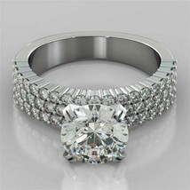 Triple Row 2.80Ct Round Cut Diamond Engagement Ring Solid 14K White Gold Size 9 - £217.25 GBP