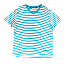 Lacoste Shirt Adult 8 DEVANLAY Teal Blue White Stripe Cotton Alligator L... - $28.30