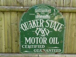 Vintage Quaker State Tombstone Double Sided Porcelain Sign - $12,456.15 MXN