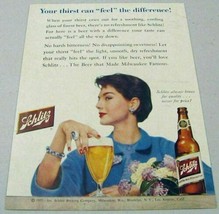 1955 Print Ad Schlitz Pretty Lady Drinks Glass of Beer  - $10.45