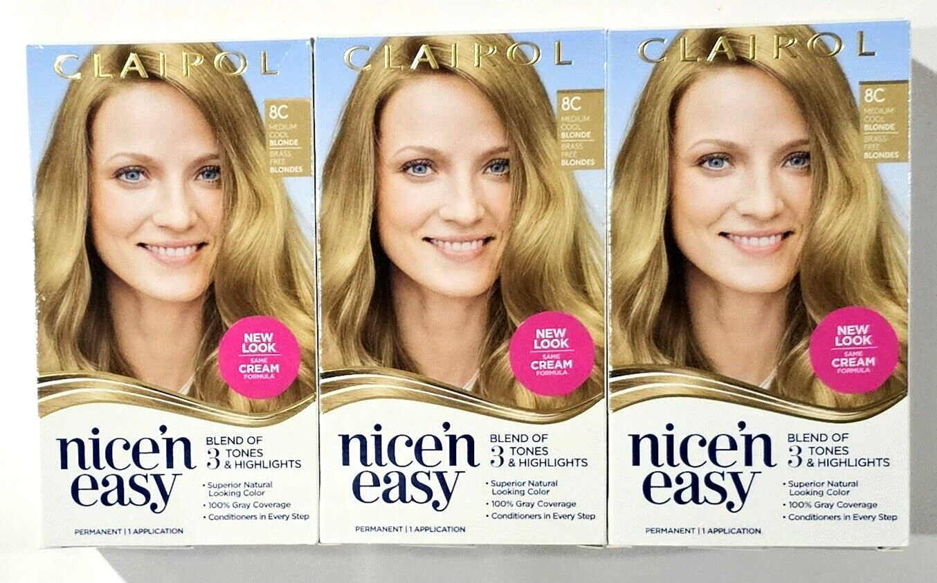 Primary image for 3 Pack Clairol Nice'n Easy 8C Medium Cool Blonde Brass Free Hair Color
