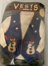 New Vintage 1996 Felt Vest Kit Applique Snowmen &amp; Stars From Dimensions - £14.44 GBP
