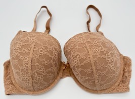 Victoria&#39;s Secret Demi Bra Taupe Beige Underwire Floral Lace Overlay Siz... - $27.51 CAD