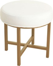 White Velvet Decorative Ottoman With Round Metal Base By Homepop. - £50.26 GBP