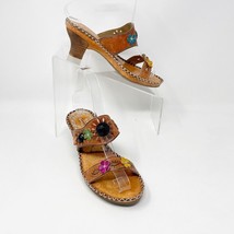 Spring Step Womens Brown Laser cut Leather Floral Slip on Heel Sandal SZ 5.5 - 6 - £18.64 GBP