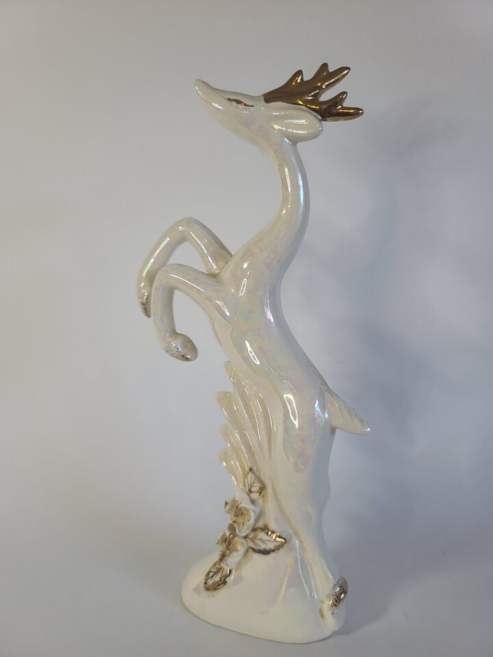 Primary image for White Iridescent and Gold Vintage Christmas Ceramic Reindeer  10”