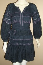 Anthropologie Blue Embroidered Crochet &amp; Lace Detail Belted Dress Size XS - $39.59