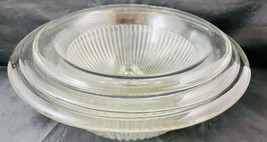 Federal Depression Glass Rolled Edge Ribbed Mixing Nesting Bowls Set 3 - £33.46 GBP