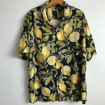 H&amp;M Camp Shirt Mens XL Black Yellow Lemon Tree Short Sleeve Casual Button Down - £18.46 GBP