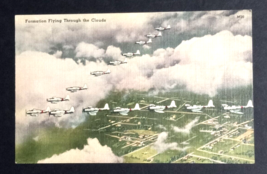 Flying Through the Clouds Military Planes Aerial View Linen Vtg Postcard 1940s - £5.58 GBP