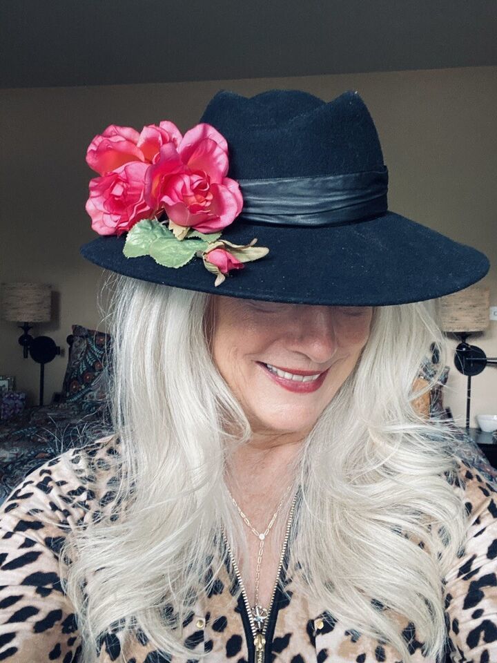VTG RETRO Banash Boston Women&#39;s Hat Black Wool Brimmed Hat Fedora Roses S - $45.84