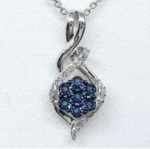 Natural .22ctw Fancy Blue &amp; H-SI Diamond 925 Sterling Silver Necklace 3.2g - £105.59 GBP