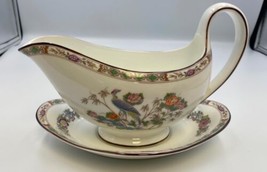 Wedgwood Bone China KUTANI CRANE Gravy Boat &amp; Underplate Made in England - $150.58 CAD