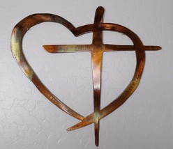 Heart &amp; Cross  Copper/Bronze  X Large 30&quot; Metal Wall Art - £89.62 GBP