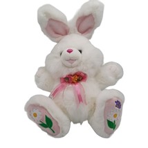 Dan Dee Hoppy Hopster Easter Bunny Plush White &amp; Pink Medium Flowers &amp; Butterfly - £43.02 GBP