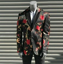 Men’s Black-Red Floral Fashion Prom | Wedding | Tuxedo | Blazer | Jacket - £155.67 GBP