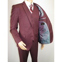 Mens Three Piece Suit Vested VITALI Soft Fabric With Sheen M3090 Burgundy 3Piece image 7