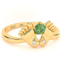 Baby Feet Peridot Diamond Ring In 14k Yellow Gold - £262.93 GBP