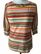 New Directions ladies petite quarter sleeve colorful stripes pullover top PM - £18.78 GBP
